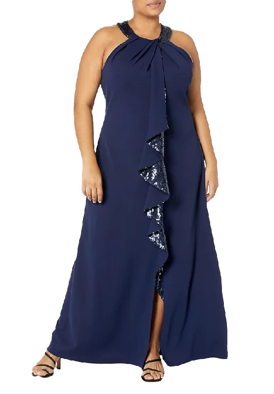 Daily Specials 16W - sl fashions navy sequin ruffle halter gown
