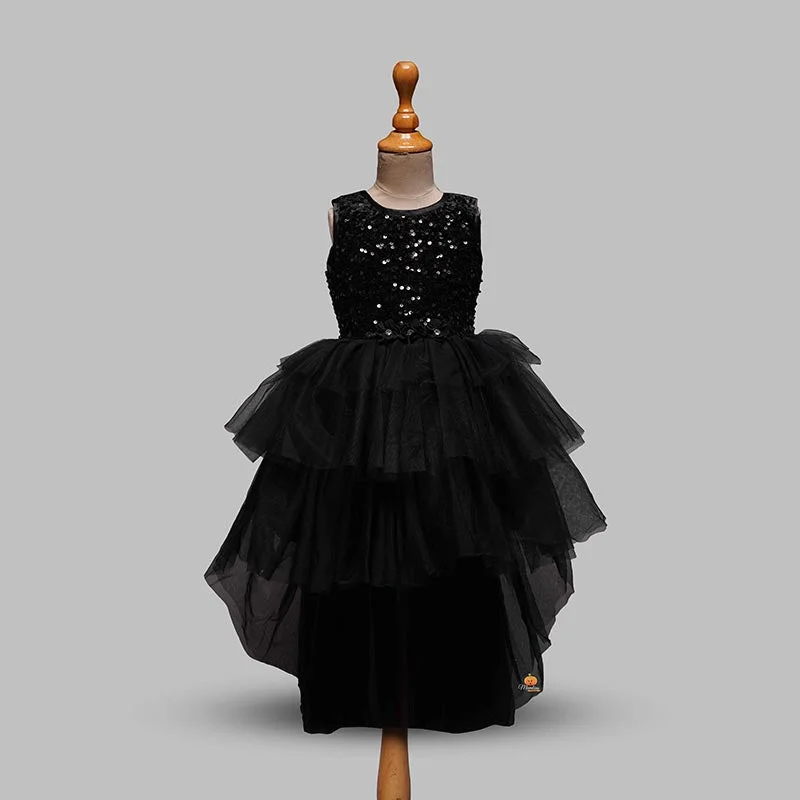 Clearance Event Sequin Black Party Wear Girls Frock