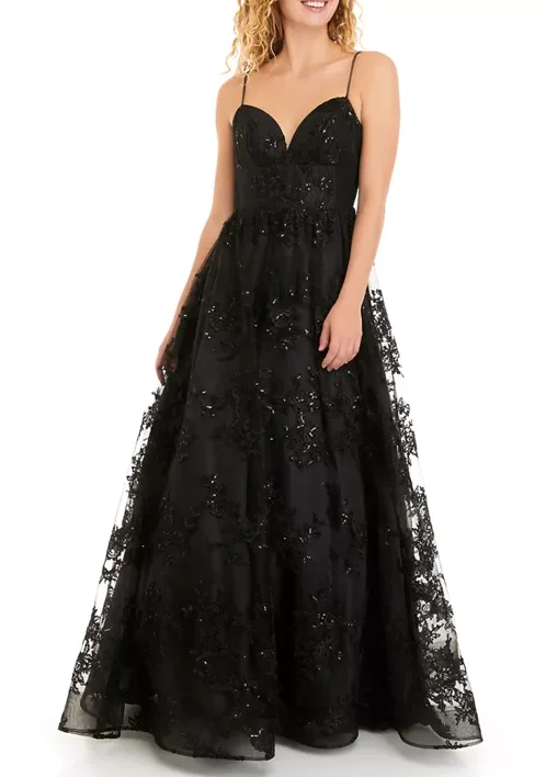 While Supplies Last 7- b darlin black glitter embroidered ball gown