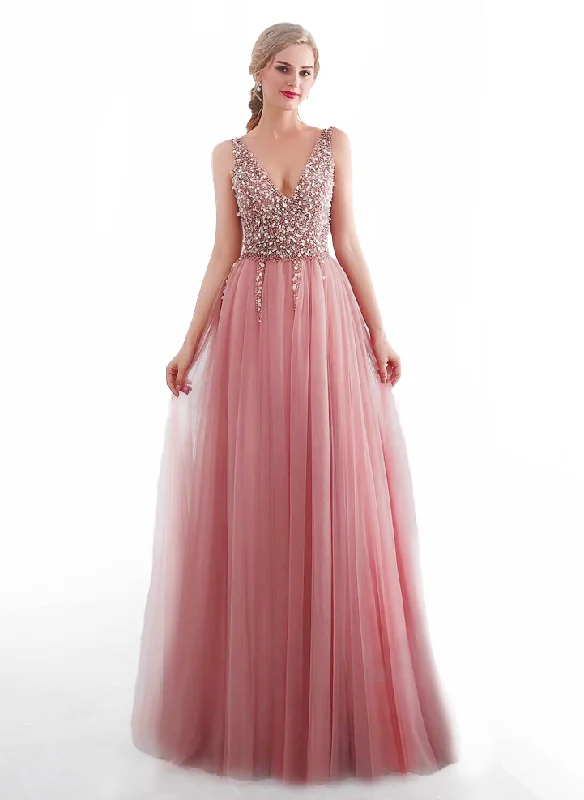 Price Slash M - ssb rose pink beaded bodice tulle gown