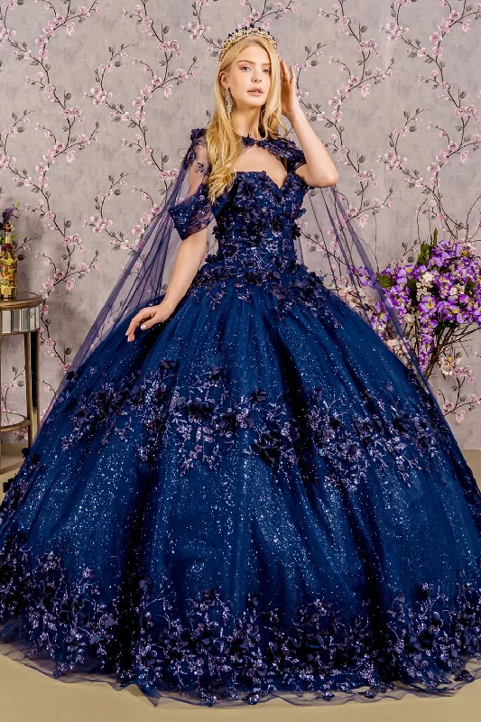 Referral Discount Long Ball Gown Cape Quinceanera Dress