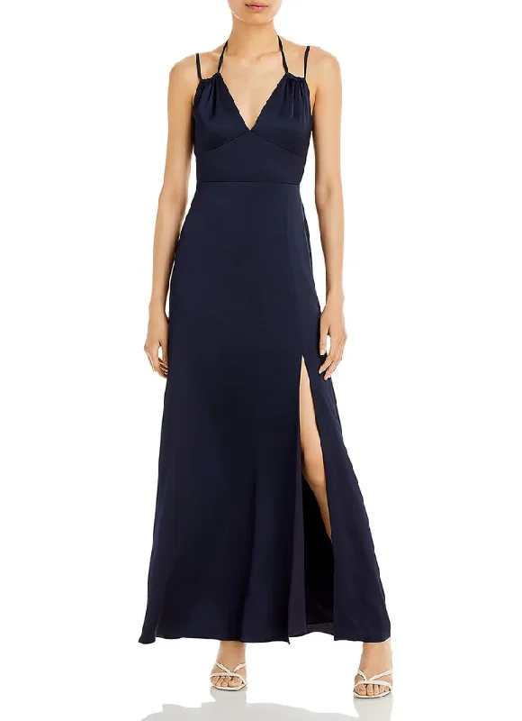 The Best Prices 6 - aqua navy satin tie back evening gown