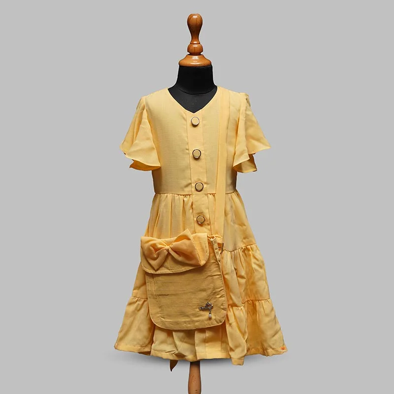 Deal Mania Yellow Half Sleeves Girls Midi