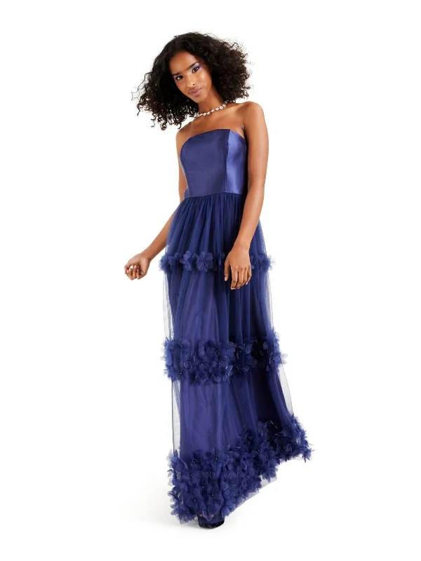 Anniversary Sale 0 - speechless navy strapless floral tulle gown