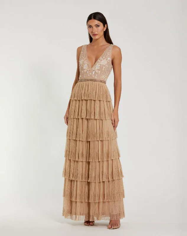 Don’t Miss Out Mac Duggal 24061 Long Formal A Line Ruffle Tiered Evening Dress