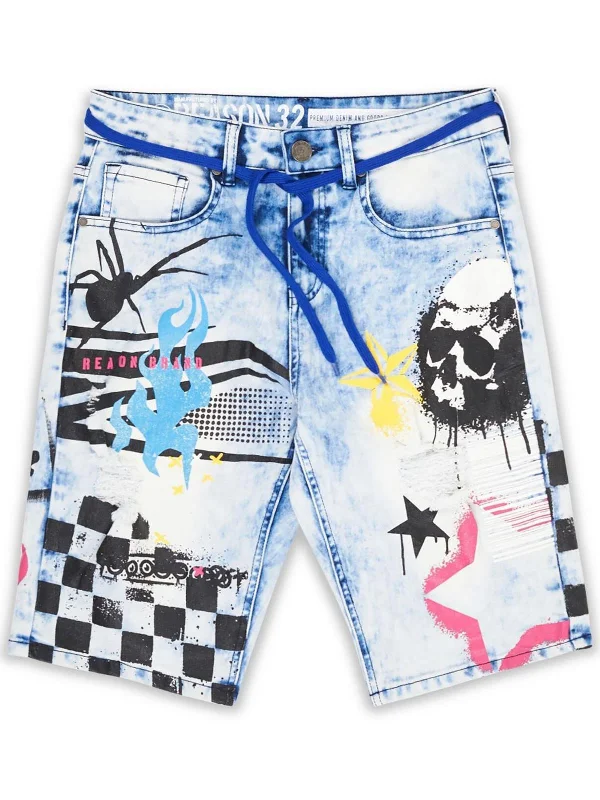 Lowest Price Don't Quit Mens Acid Wash Graphic Denim Shorts