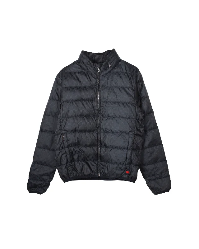 Price Drop Gucci GG Webbing Puffer Jacket in Navy Blue Polyamide