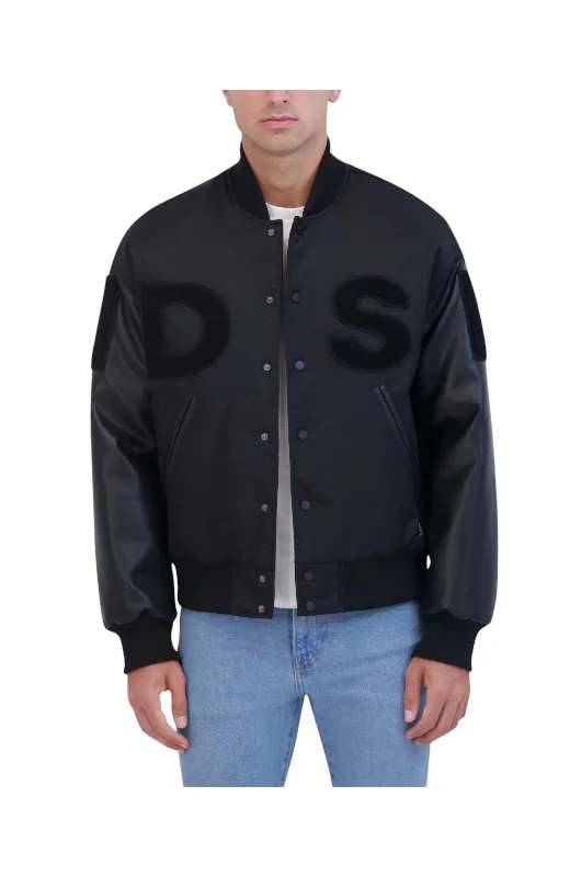 Daily Deals Hudson Jeans Men's Hdsn Logo Varsity Jacket With Vegan Leather Sleeves