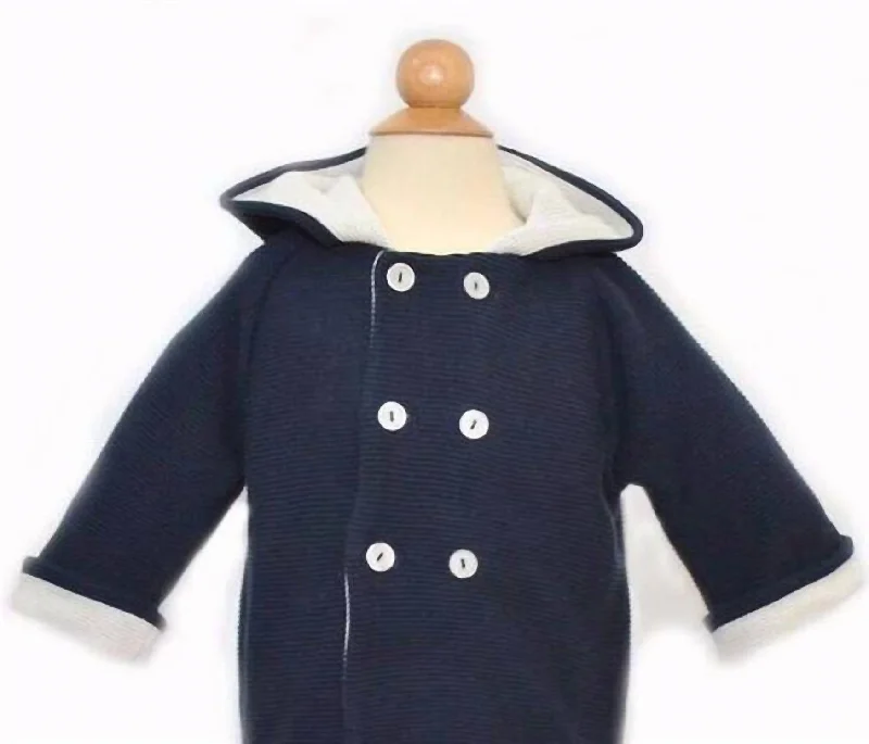 Great Bargains Kids Cotton Seedstitch Double Breasted Jacket In Navy/cream