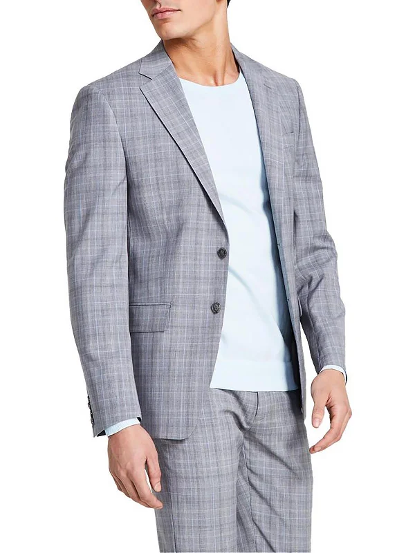 Anniversary Sale Malbin Mens Plaid Wool Two-Button Blazer