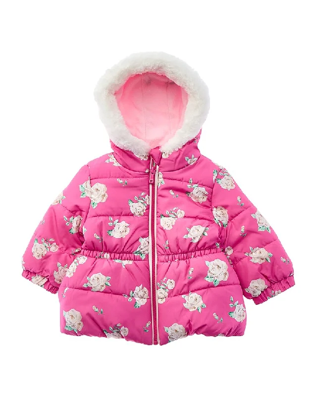 Deal Dash Wippette Rose Print Quilted Puffer Jacket