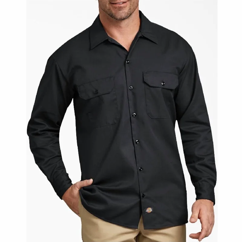 Super Sale Long Sleeve Twill Work Shirt In Black