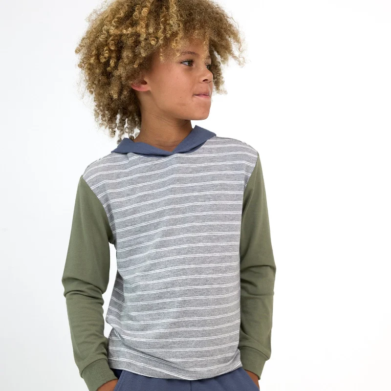 Markdowns Light Heather Gray Stripes Relaxed Hooded Tee