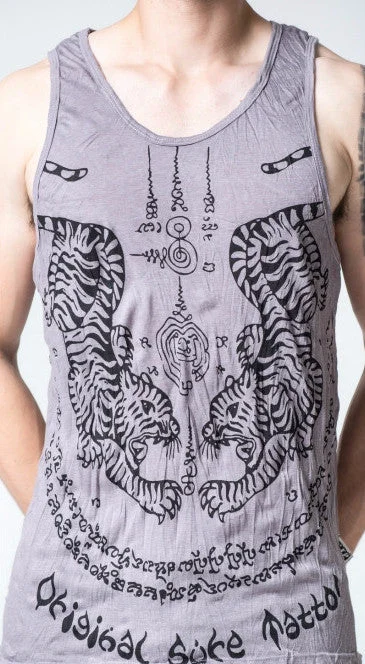 Weekend Deal Sure Design Men's Thai Tattoo Tank Top Gray